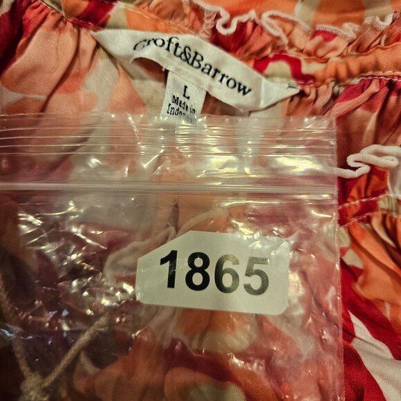 Croft & Barrow Floral Red Pink Peasant Blouse drawstring Womens L Feminine - Picture 10 of 11